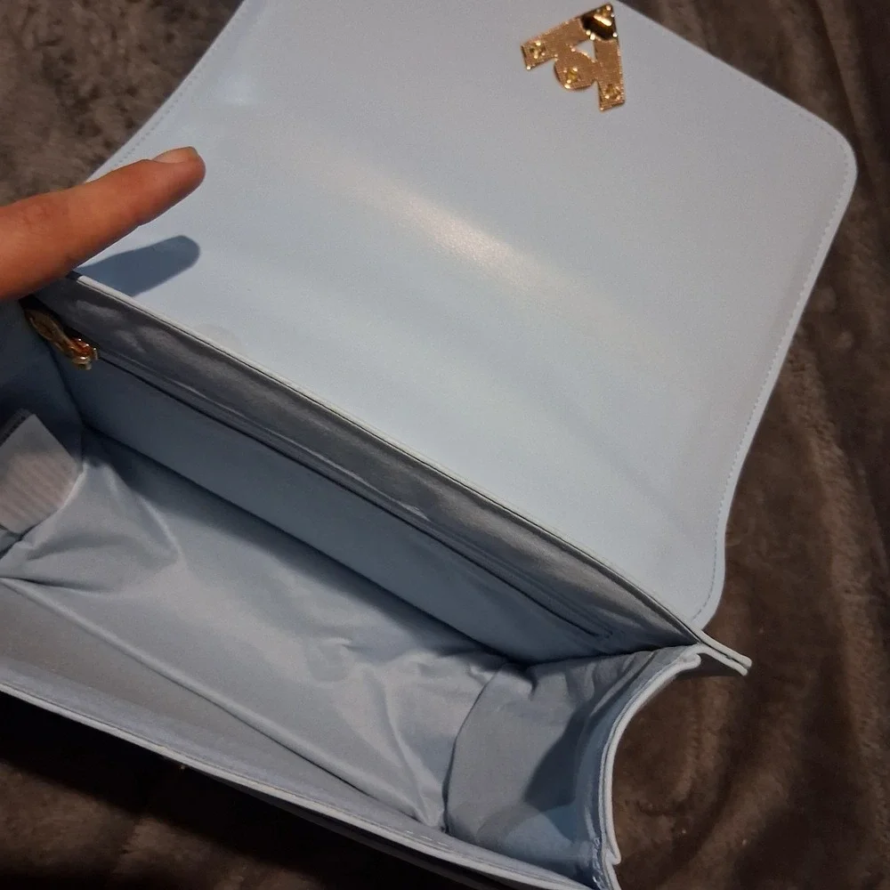 Valentino Orlandi Quilted Crossbody Shoulder Bag Baby Blue Gold Hardware NWT